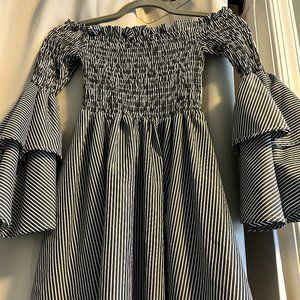 Black and White Striped Off the Shoulder Dress